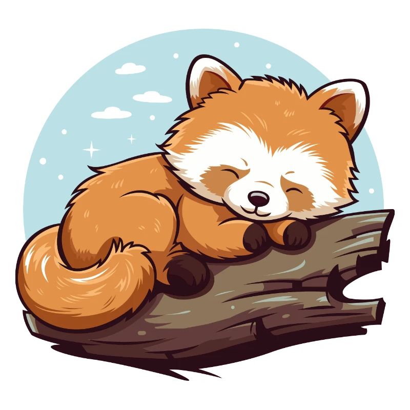 Sleeping Red Panda on Branch