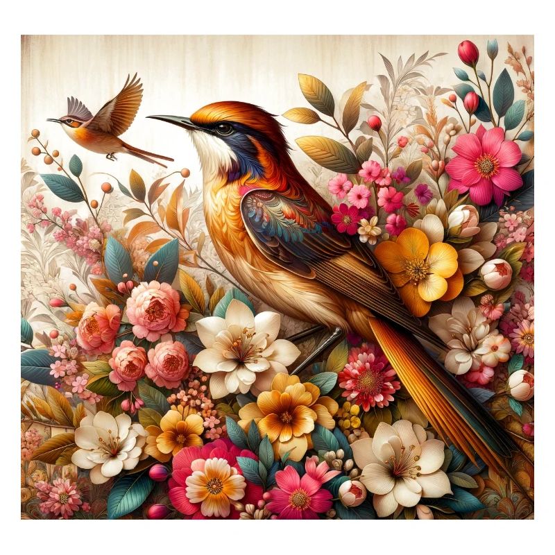 Sérénade botanique : Oiseau au milieu des fleurs