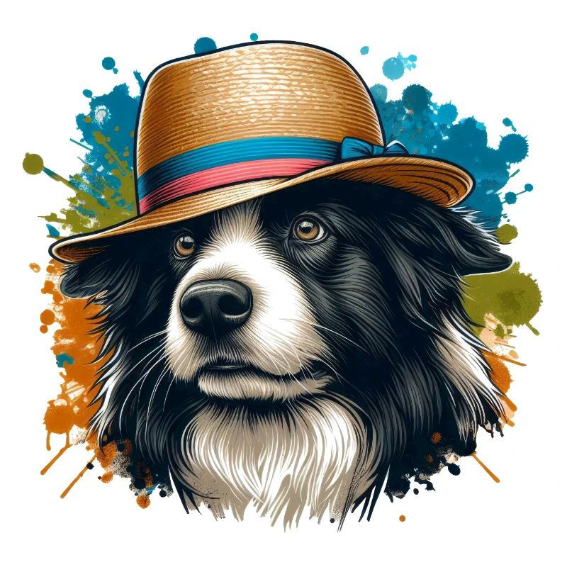 Border Collie Drawing + Splash Background