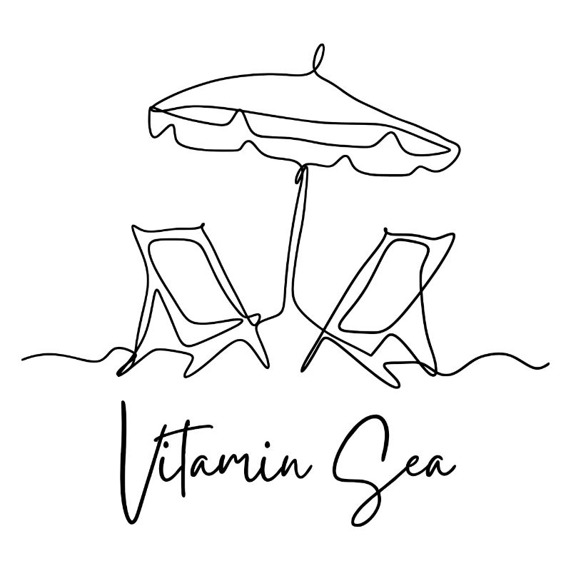 Type de ligne de mer vitaminée : chaises longues et parasol