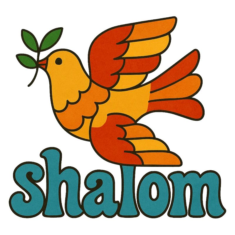 Oiseau stylisé avec branche d'olivier et Shalom
