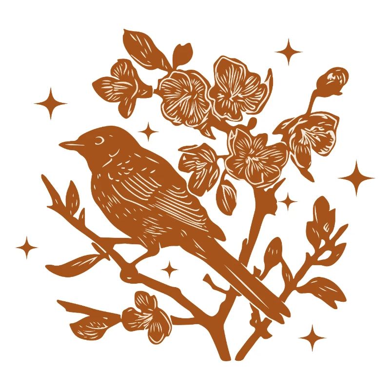 Silhouette oiseau et fleurs d'automne