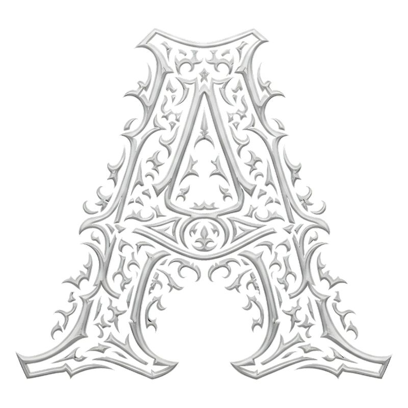 Letter A with silver arabesques