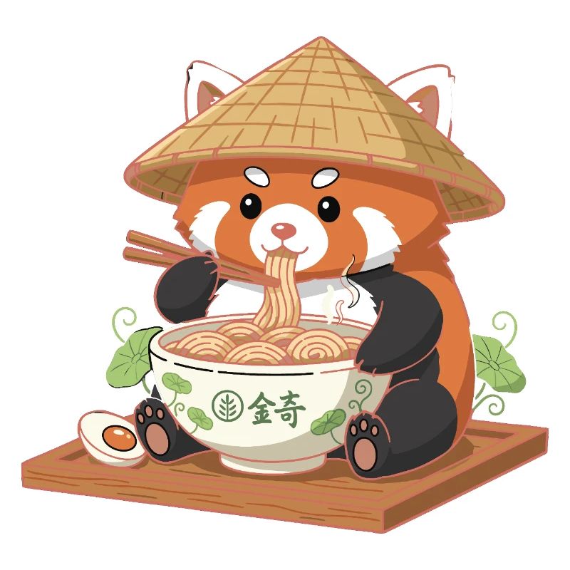 Panda Ramen with Straw Hat