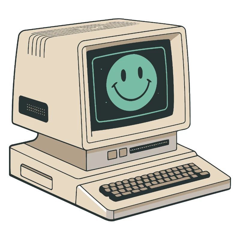 Retro-Smiley-Gesicht auf Vintage-Computer