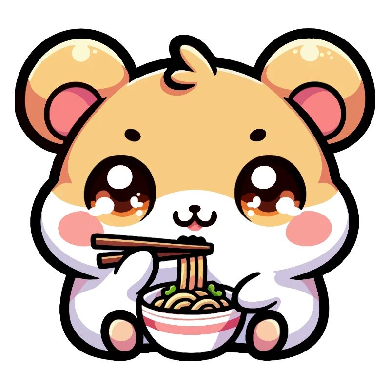 Kawaii hamster eats ramen