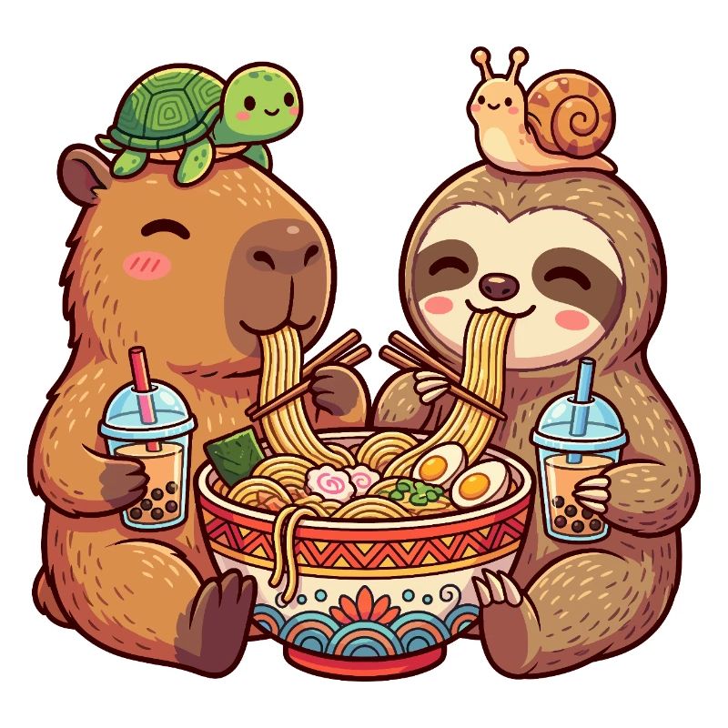 Ramen Noodle Buddies Capybara and Sloth