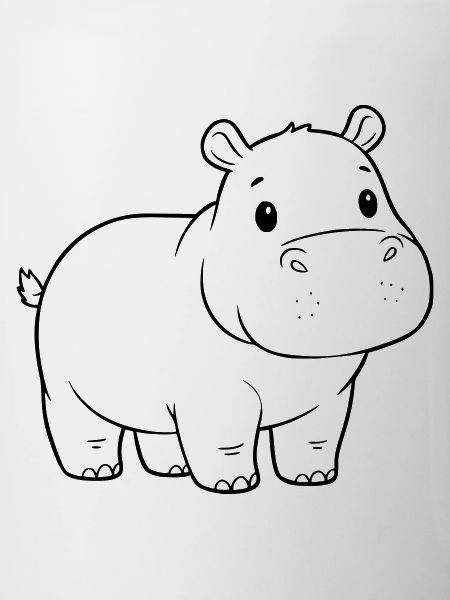 Cute Baby Hippo Comic Outline