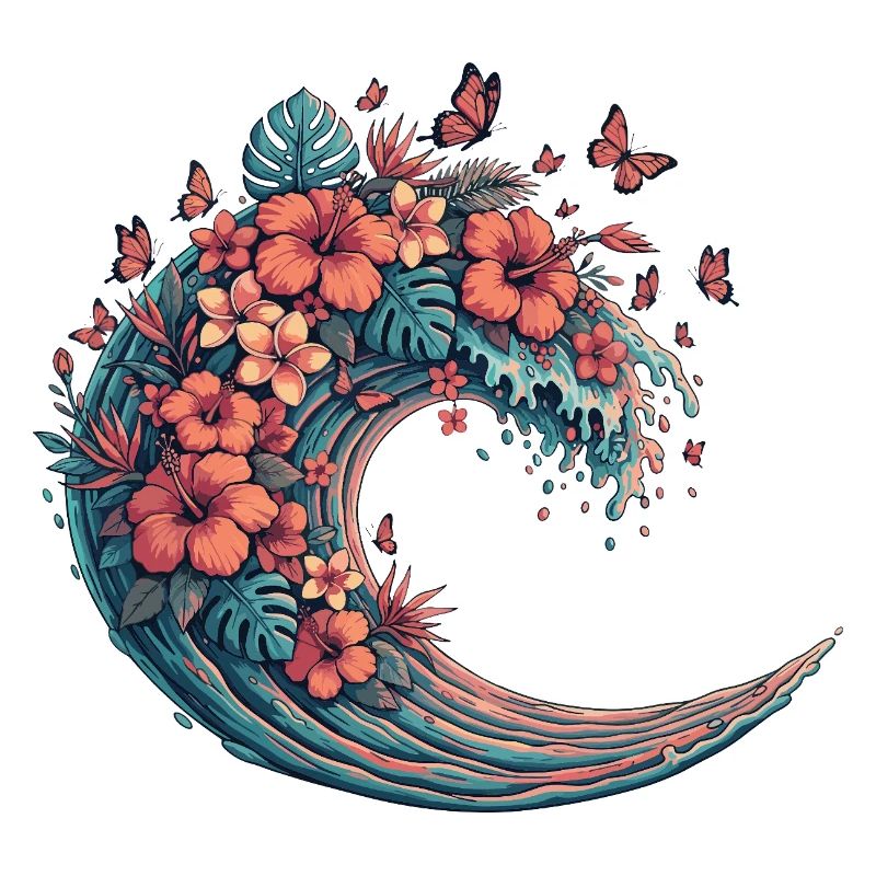 Moon wave with tropical flowers