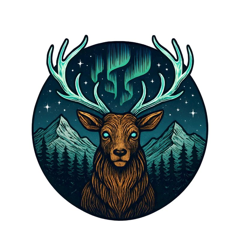 Cerf de la forêt nocturne avec bois de lumière boréale