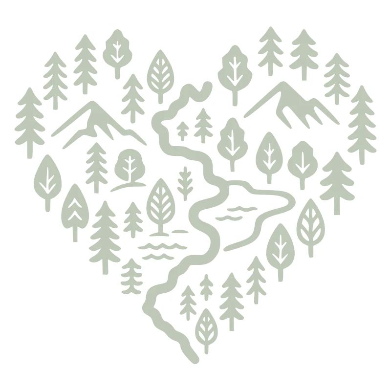 Herz mit Berg- und Waldlandschaft