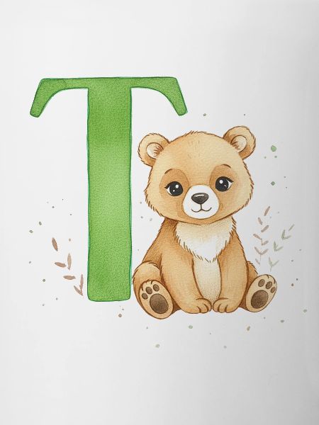 Teddy bear with green letter T