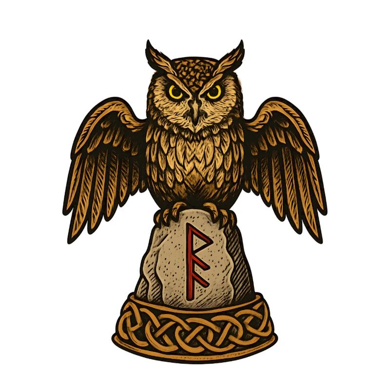 Owl on runestone with knotwerk