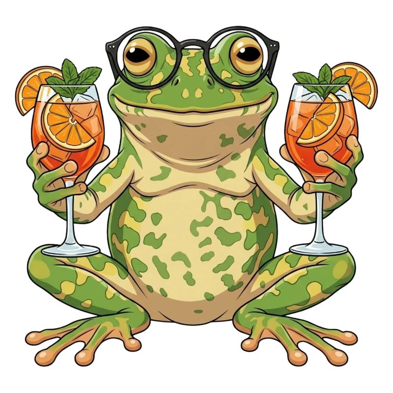 Frog with cocktail glasses