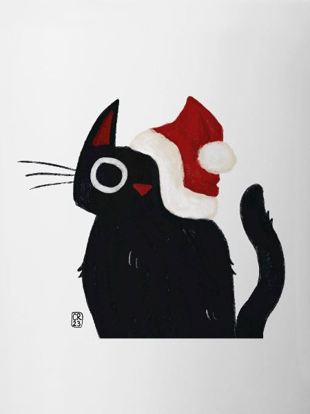 Black Cat with Santa Hat