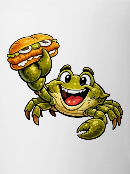 Krebs hat ein Fischbrötchen