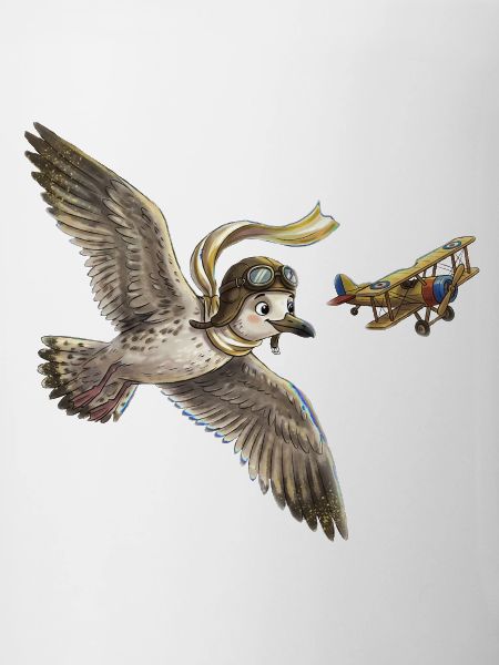 Seagull-pilot over the plane
