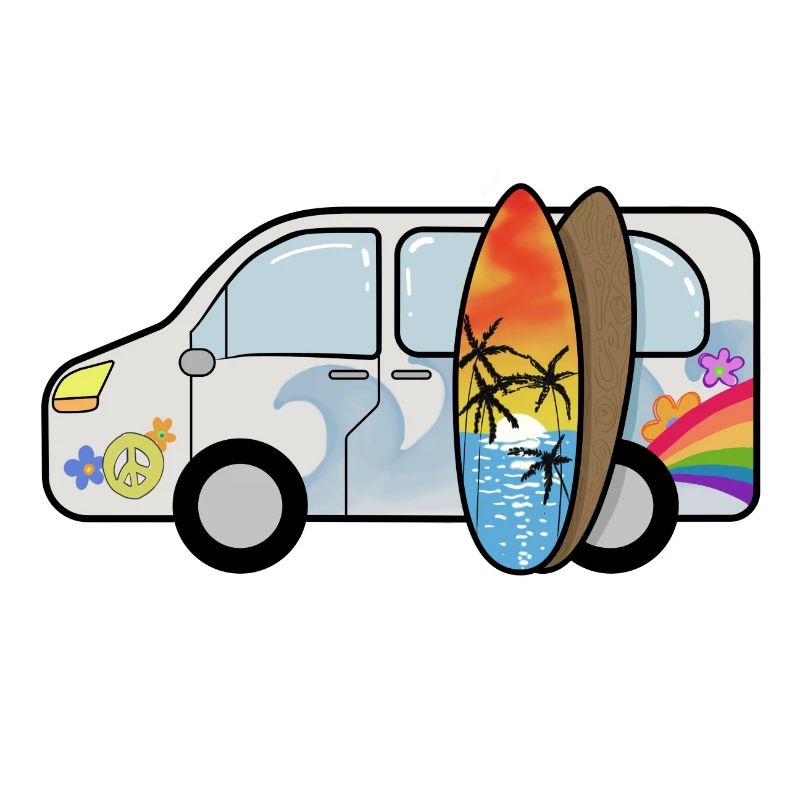 Camping bus avec planches de surf surfeurs vacances d'été