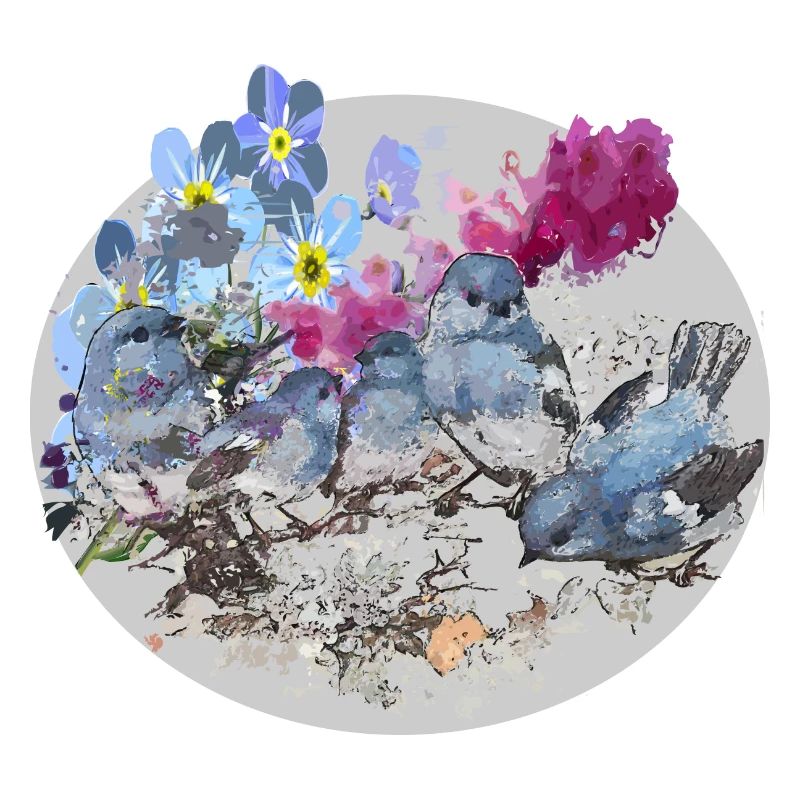 Oiseaux avec fleurs
