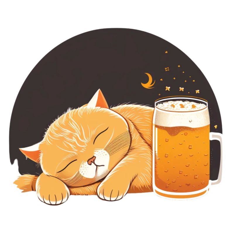 Chat endormi avec de la bière