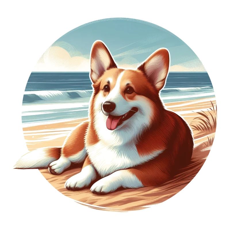 Welsh Corgi on the Beach Drawing