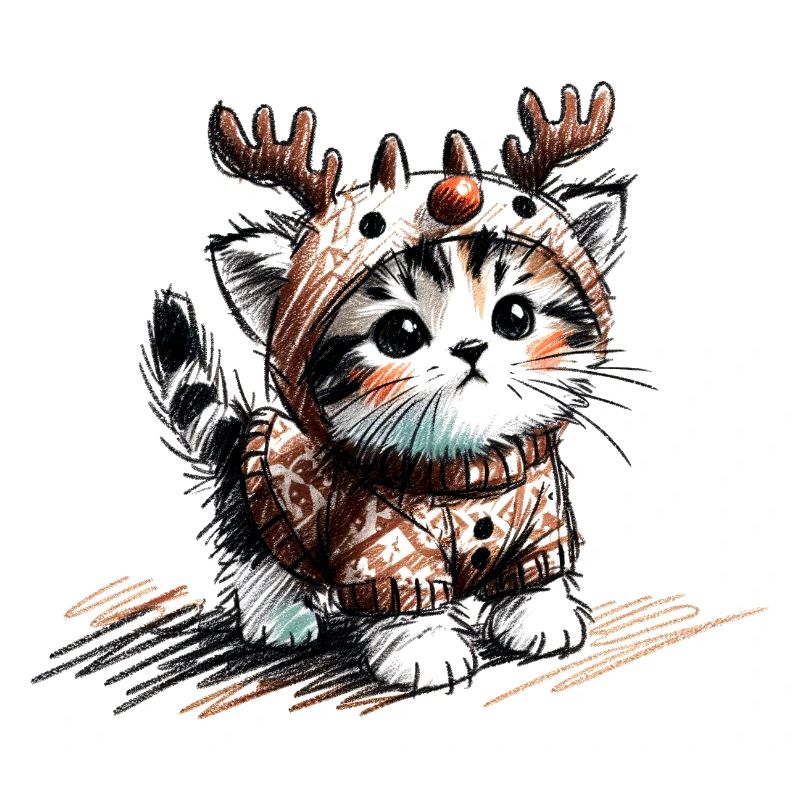 Chat avec des bois de renne et un pull