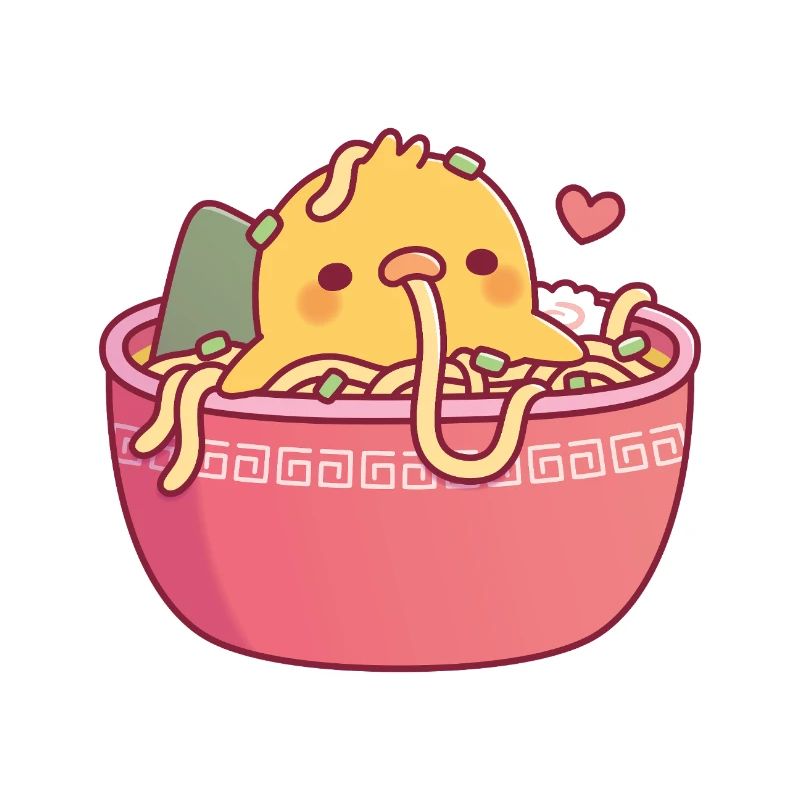 Poussin mignon dans les nouilles ramen drôle