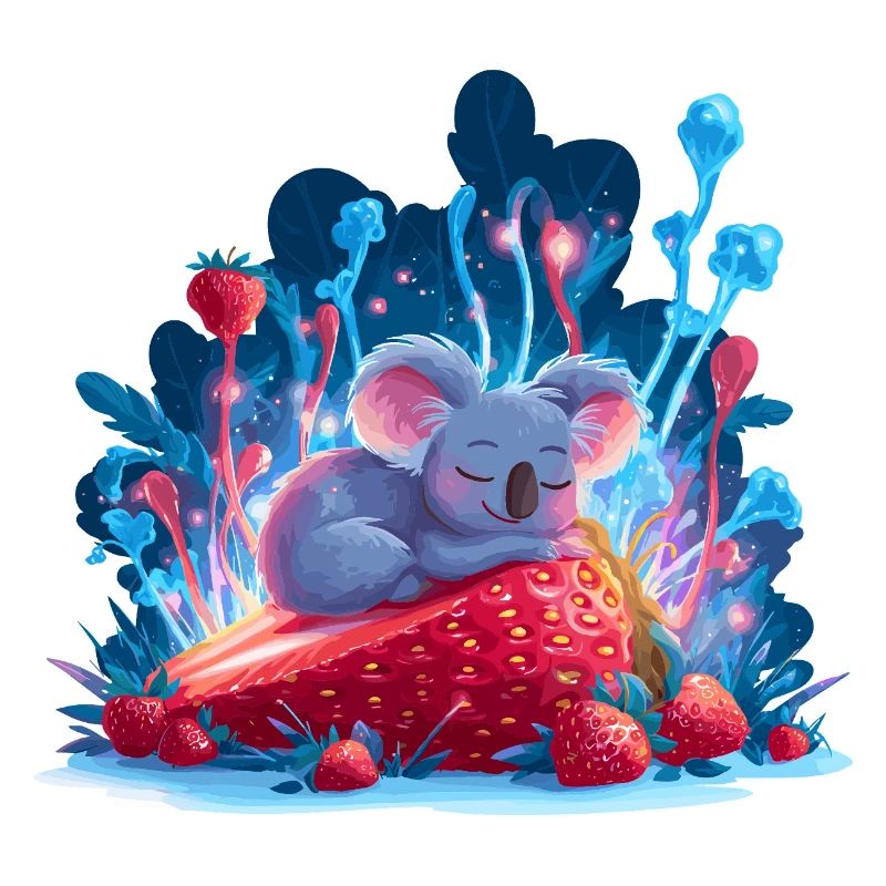 Schlafender Koala auf Erdbeere Neonwald