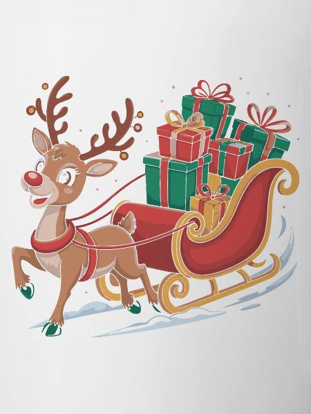 Rentier im Schlitten mit Geschenken
