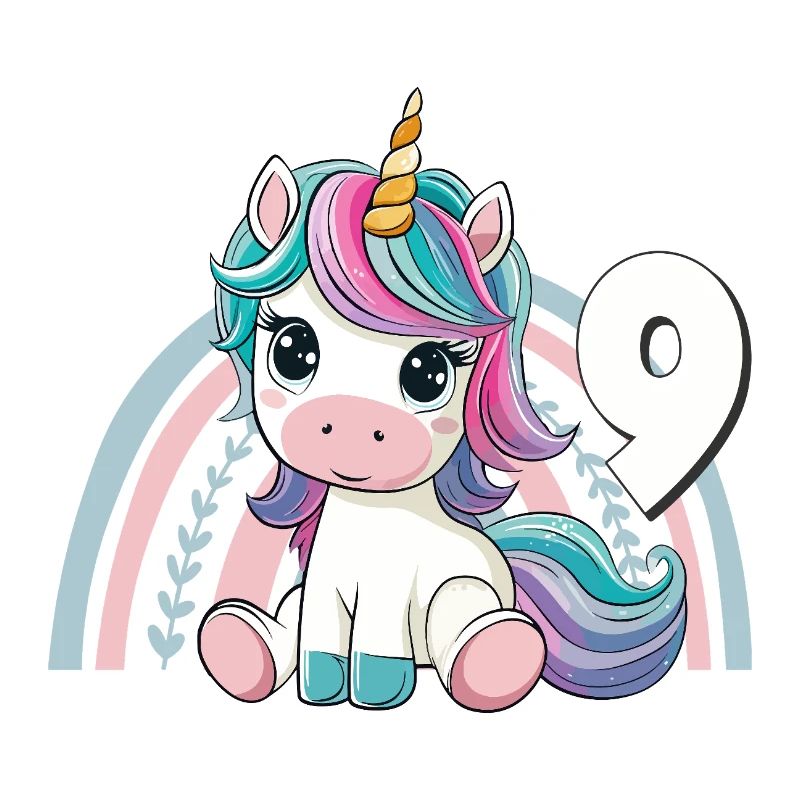 9. Geburtstag Einhorn Regenbogen Süß Niedlich