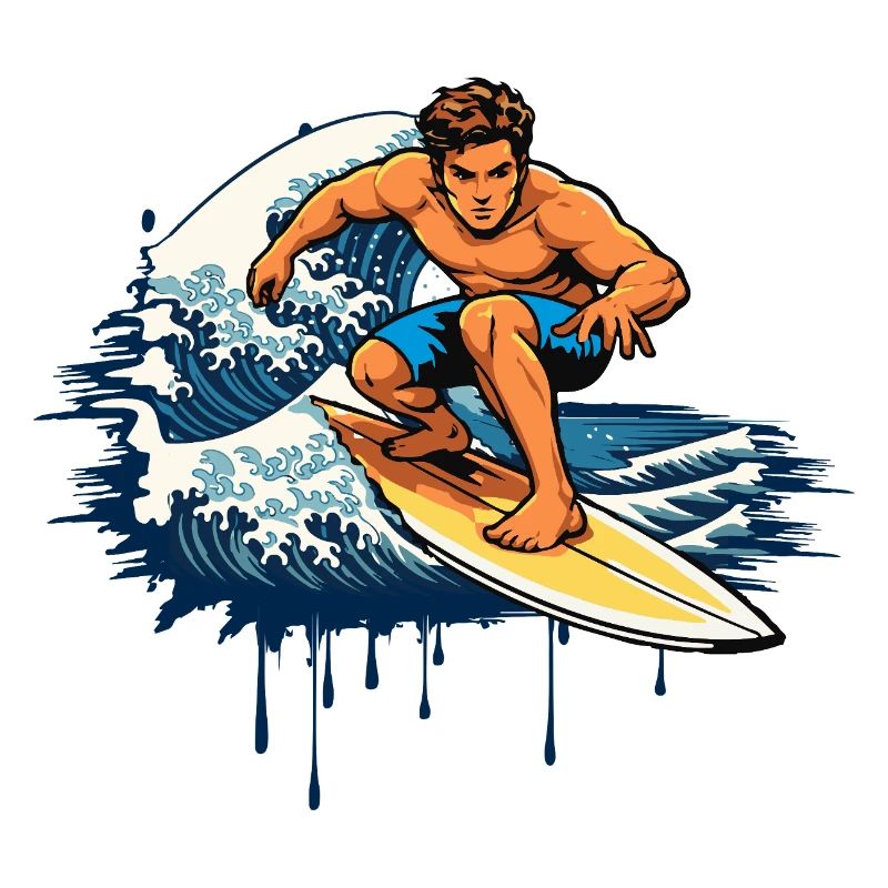 Illustration dynamique en graffiti d’un surfeur