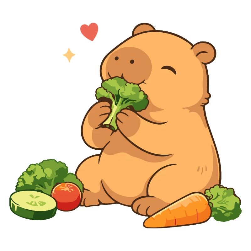 Capybara liebt Gemüse – entspannt & niedlich