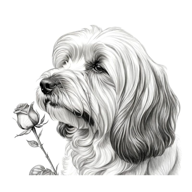 Schwarzweiß Hund mit Rose