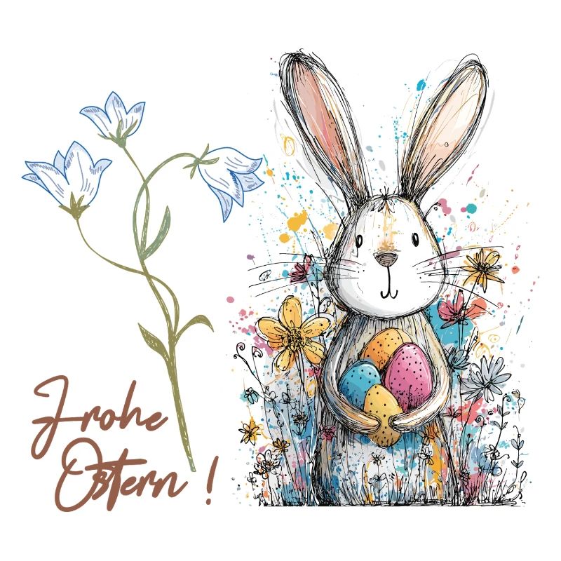 Easter bunny with colorful eggs