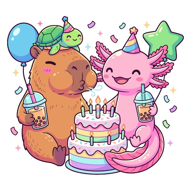 Capybara Axolotl Schildkröten-Geburtstagskuchenparty