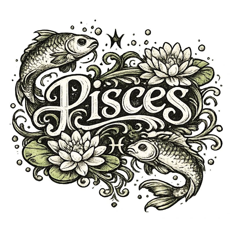 Pisces Zodiac Fish & Lilies