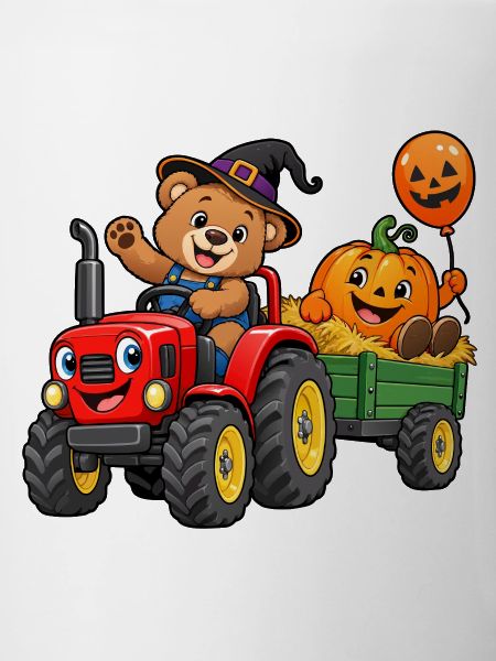 Kürbis-Traktor-Bär im Halloween-Wagen