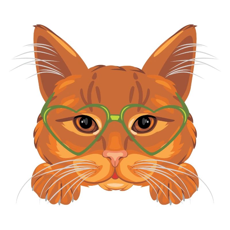 Smart ginger cat in green glasses