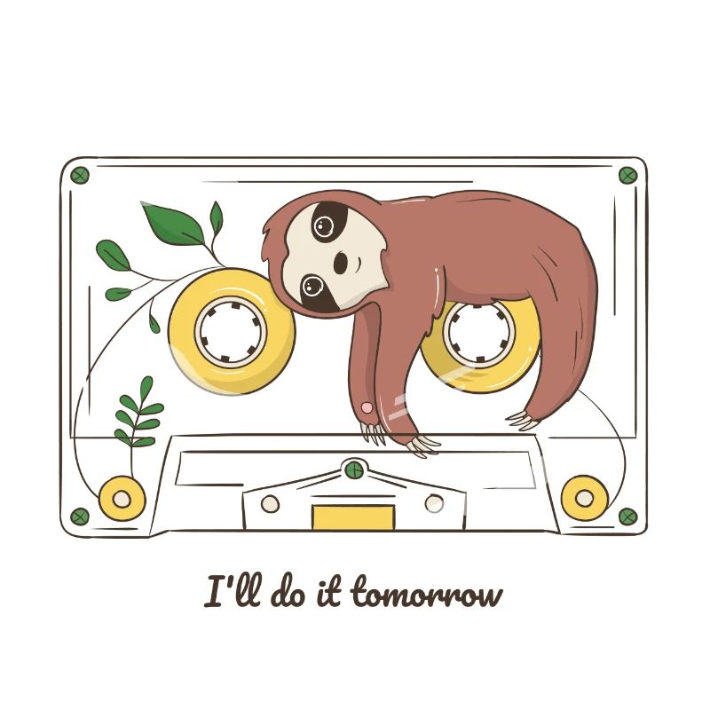 Audio cassette with a sleeping sloth