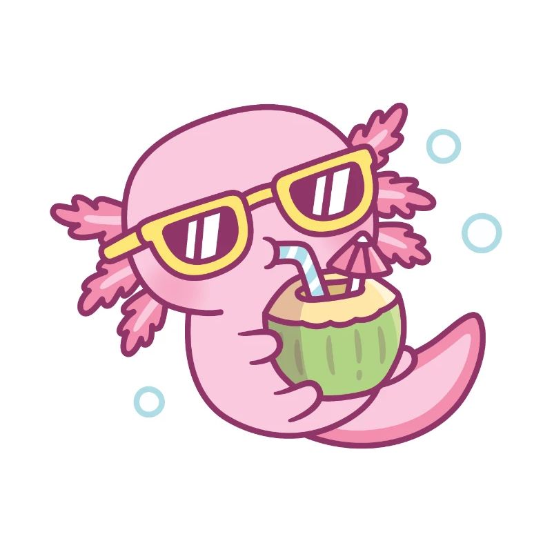 Mignon Axolotl Chilling avec une boisson à la noix de