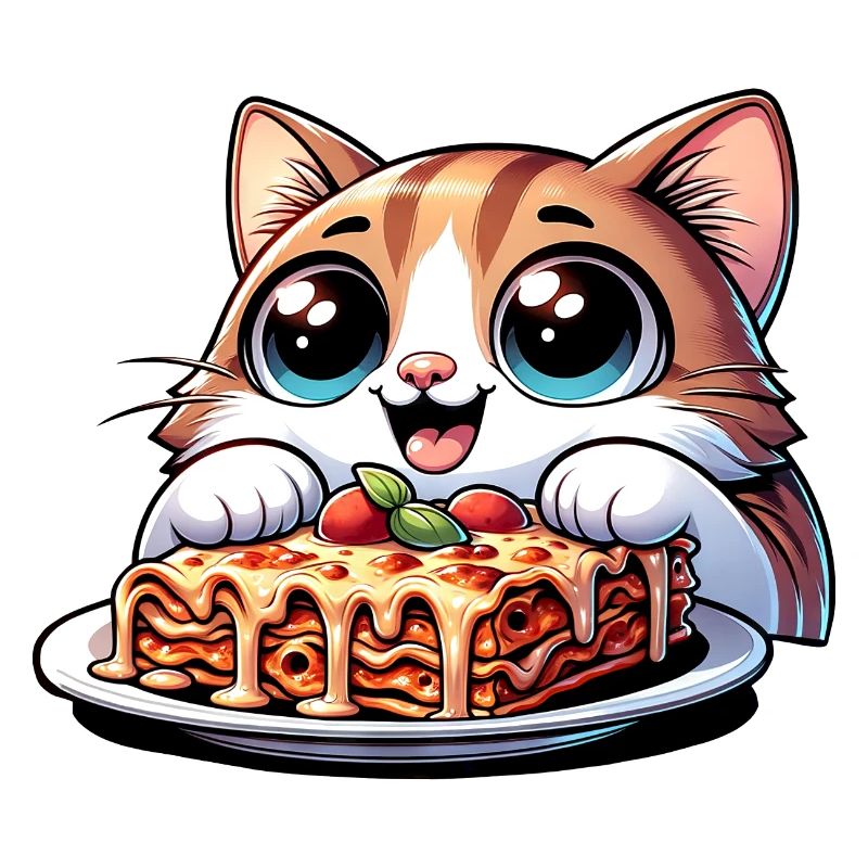 Chat aimant les lasagnes