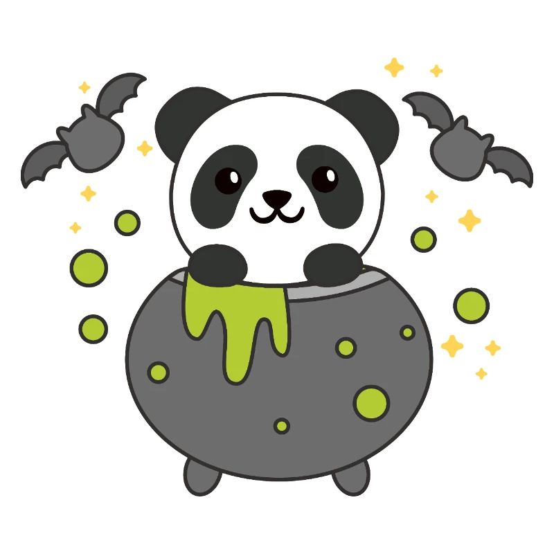 Panda Joyeux Halloween Bâton de Chaudron de Sorcière