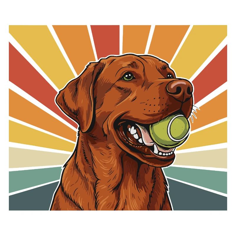 Fox Red Labrador  mit Ball im Maul Retro Design