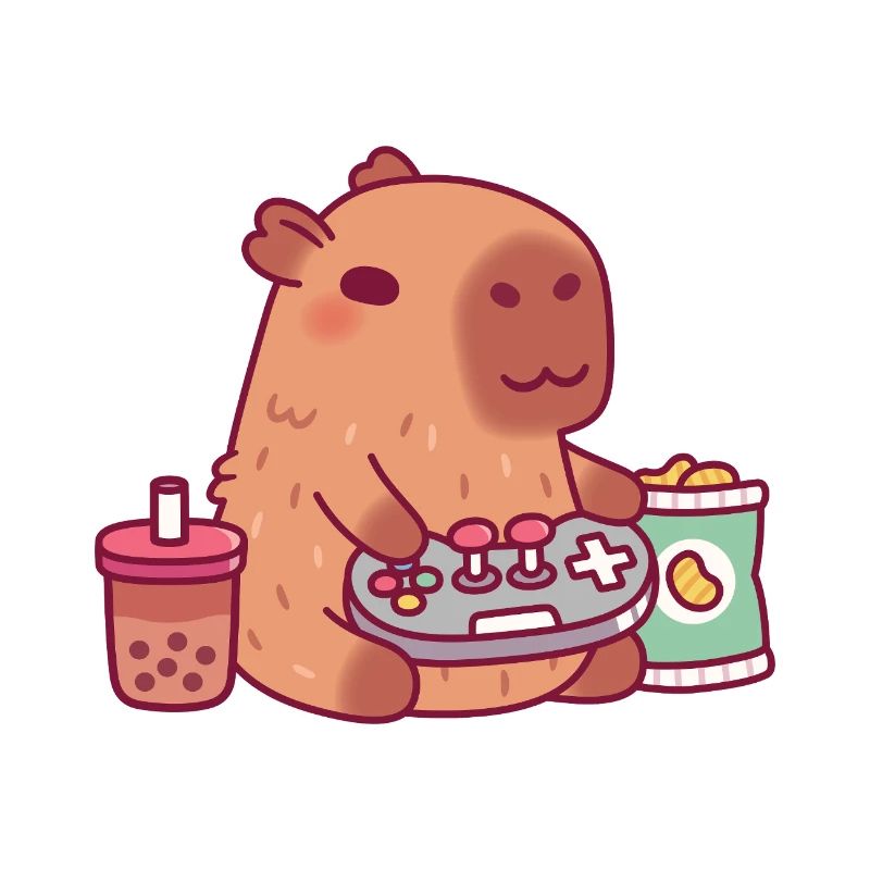 Süßes Capybara spielt Videospiele mit Boba Tea