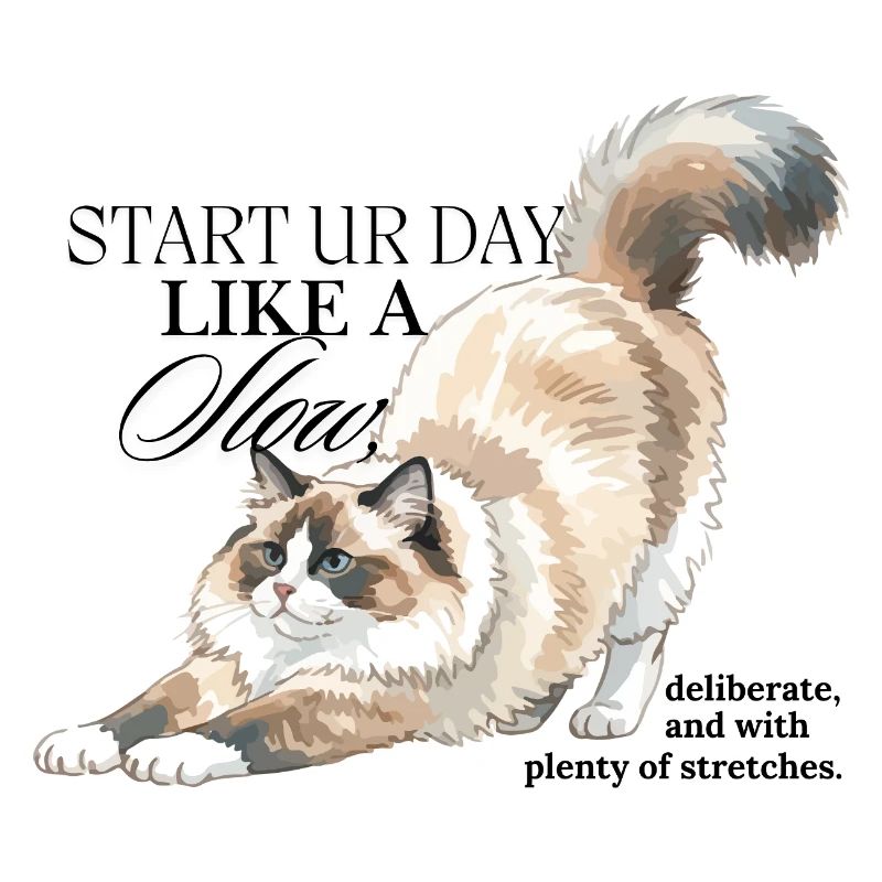 Cream Cat Stretch Illustration