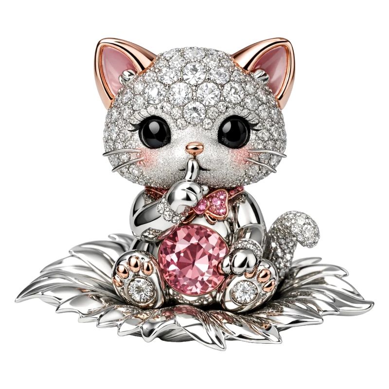 Diamond Cat with Pink Gem