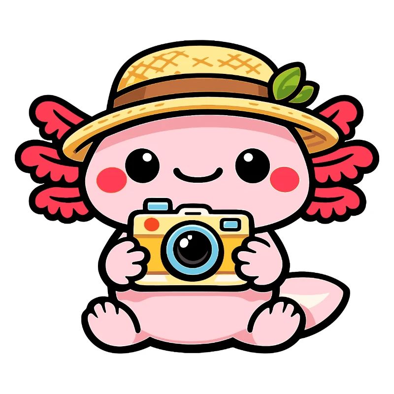 Axolotl Camera Kawaii Straw Hat Magic