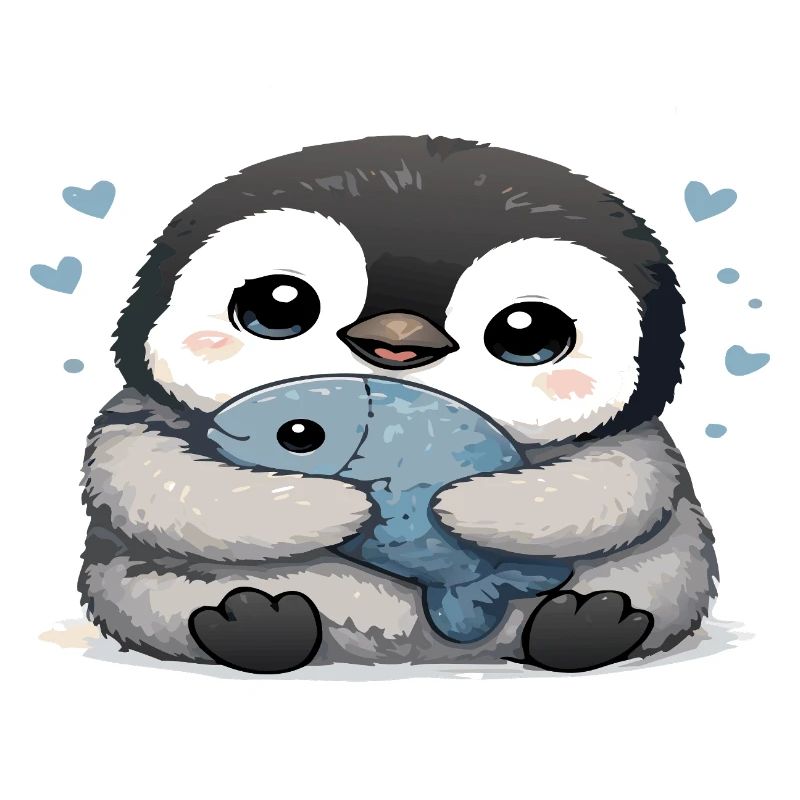 Pingouin câlin avec poisson