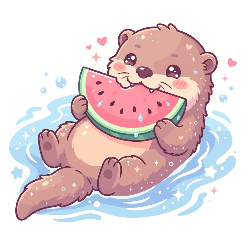 Kawaii-Otter isst Wassermelone