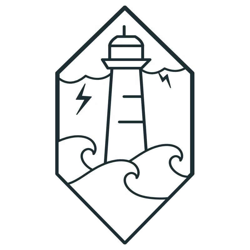 Stürmischer Leuchtturm auf Meereswellen mit Blitz